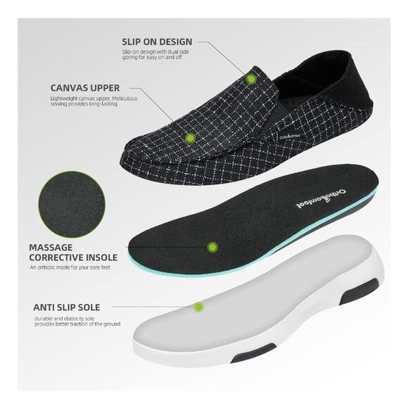 OrthoComfoot Women Slip Ons w/ Arch Support Plantar Fasciitis Orthopedic Shoes - Picture 3 of 9